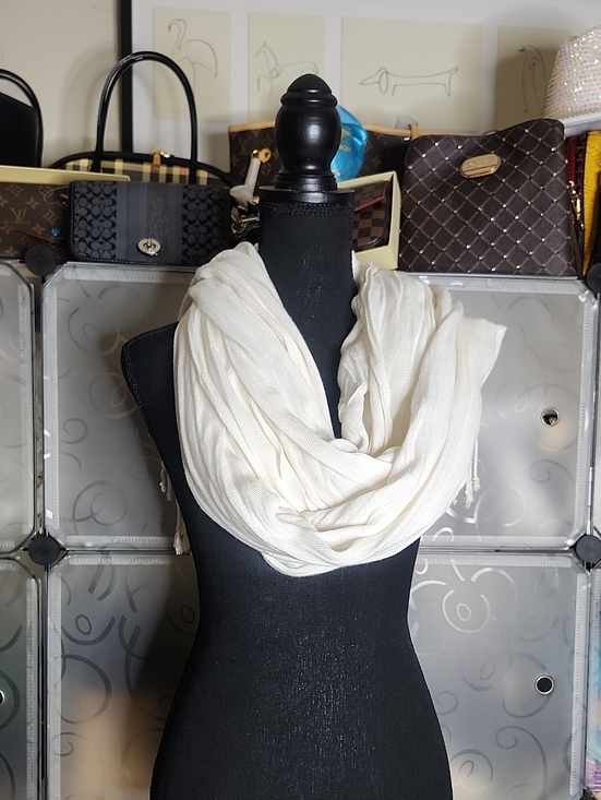 Other - Throw Scarf - Elegant Cream Woven Fringe 77"